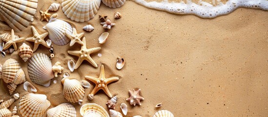 Aufkleber - Seashells and sand with copy space image