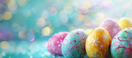 Fototapete - Festive Easter celebration featuring vibrant Paschal eggs with copy space image