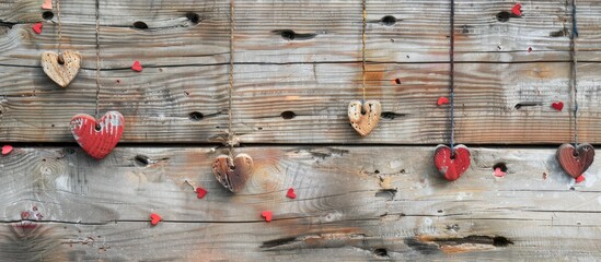 Poster - Wooden background with hearts provides copy space image