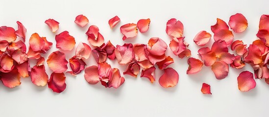 Poster - A floral arrangement crafted with rose petals forming a border on a white backdrop with a clear area for other elements or text copy space image