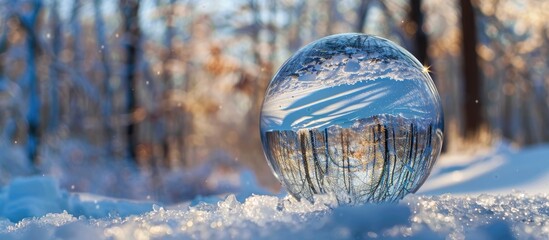Poster - View of a winter forest scene captured within a glass ball creating a unique copy space image