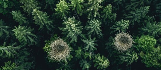 Poster - Top view of forests with Osprey nests captured in a compelling copy space image