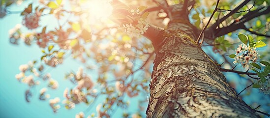 Poster - Sunny skies peeking through the branches of a tree create a serene copy space image