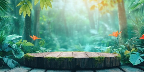 Wall Mural - Wooden Platform in a Lush Tropical Forest Setting