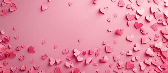 Leinwandbilder - A pink heart pattern on a pink backdrop creates a charming Valentine s Day card or wedding invitation with space for adding text or images. Creative banner. Copyspace image