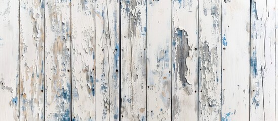 Fototapete - An old white and blue wooden header background with a vintage style and shabby paint creating a rustic and isolated texture with copy space image