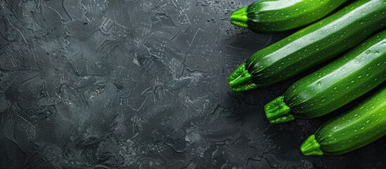Aufkleber - Vibrant green zucchinis on a stone background with space for text or images. Creative banner. Copyspace image