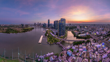 Wall Mural - Sunset on Ho Chi Minh City center, Vietnam. Photo taken on May  2024. 