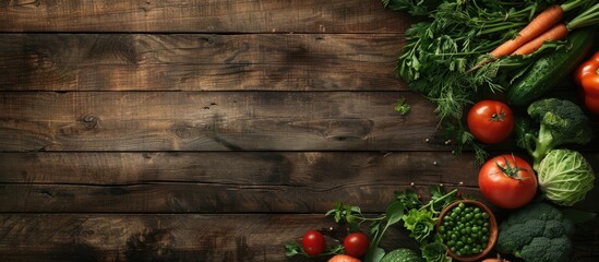 Poster - Fresh vegetables on a wooden table with copy space image