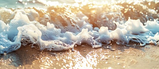 Poster - Soft and beautiful wave on sandy beach with copy space image
