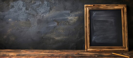Fototapete - Educational concept illustrated with blackboard featuring a wooden bamboo frame including copy space image