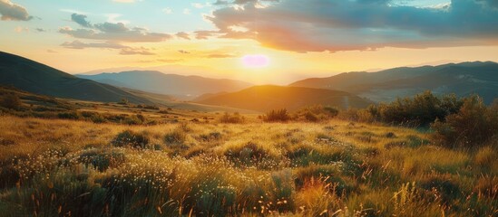 Poster - Mountain landscape with a beautiful sunset as a copy space image