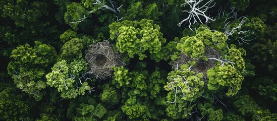 Fototapete - Top view of forests with Osprey nests captured in a compelling copy space image