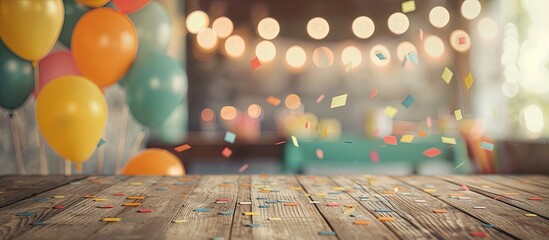 Poster - Wooden table with birthday party copy space image