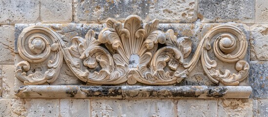 Aufkleber - Elegant and distinctive patterns grace the aged stone wall creating a beautiful and unique design for a copy space image