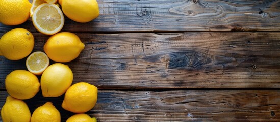 Aufkleber - Lemons arranged on a wooden surface with a wood background creating a rustic copy space image