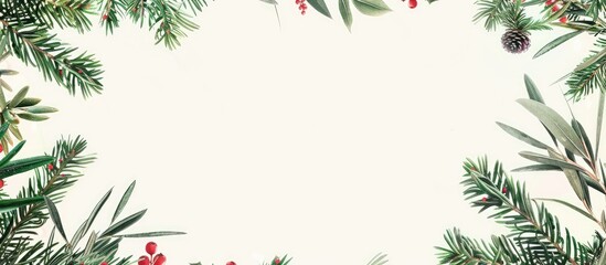 Poster - New Year floral frame with fir branches creating a festive background featuring a border for adding text in the copy space image