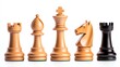 © Vangly - Five wooden chess pieces isolated on white background.