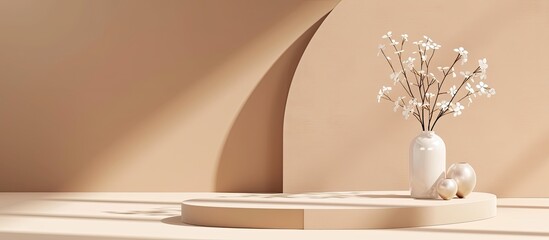 Leinwandbilder - Geometric podium on light brown backdrop with copy space image for showcasing products from above