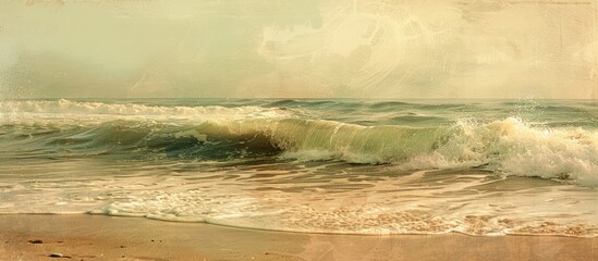 Aufkleber - Seascape in the morning with a sandy wave providing a textured backdrop for copy space image
