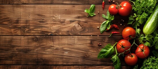 Wall Mural - Fresh vegetables on a wooden table with copy space image