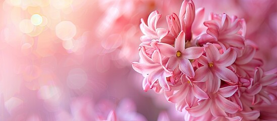 Poster - A soft pink hyacinth flower creates a beautiful background with ample copy space image