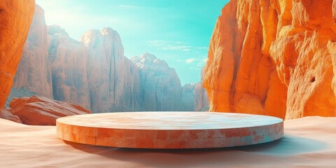 Poster - Circular Platform Amidst Orange Canyon Walls