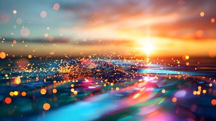 Wall Mural - Abstract Bokeh Background with Sunset and Glowing Lights.