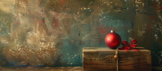 Poster - A festive Christmas scene with a box and a ball displayed on a vintage background perfect for adding in a copy space image