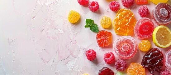 Poster - Sweet treats like jelly candies fill the copy space image