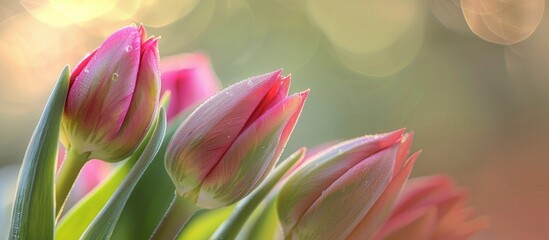 Aufkleber - Pink tulip buds shown in a copy space image