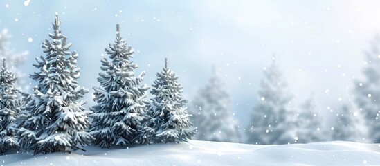 Aufkleber - Winter landscape with snow covered Christmas trees providing a holiday themed backdrop with ample copy space image for Merry Christmas and Happy New Year greetings