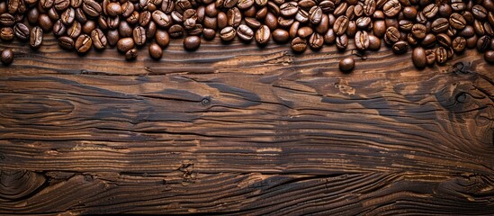Poster - Vintage style wooden background with roasted coffee beans copy space image