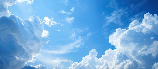 Poster - A serene view of the expansive blue sky with fluffy clouds ideal as a backdrop for a copy space image