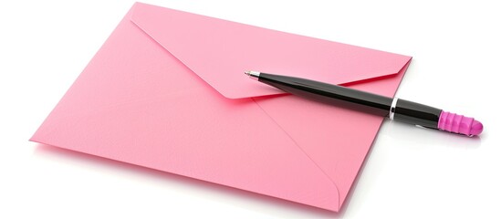 Aufkleber - Isolate white background with pink envelope blank invitation card and pen creating a copy space image