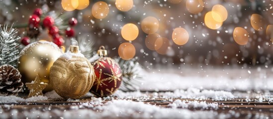 Poster - Festive holiday ornaments adorn the backdrop creating a charming scene with copy space image potential