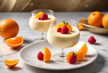 Fresh fruit dessert served in a glass bowl, perfect for a healthy and light snack. Colorful pieces of seasonal fruits are carefully arranged