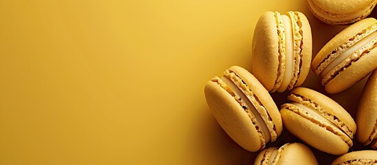Aufkleber - Yellow macaroons arranged on a yellow backdrop with copy space image