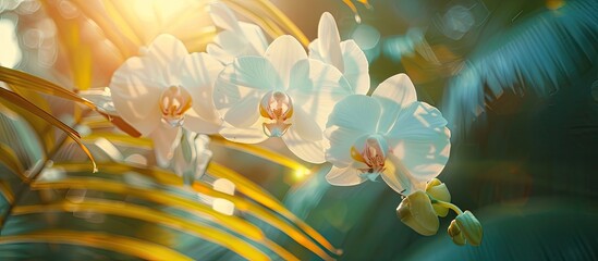 Poster - Moth Orchid flower in a tropical garden on a sunny day with a floral background for a design concept with a focus on agriculture including copy space image
