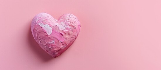 Leinwandbilder - Valentine s Day themed image with a pink heart on a pink background in a trendy pop art style perfect for a copy space image with a minimal flat lay design