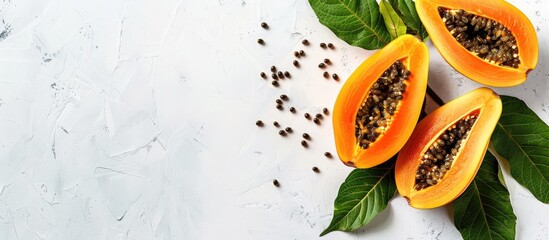 Poster - White background with copy space image containing ripe papaya