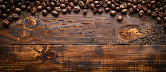 Poster - Vintage style wooden background with roasted coffee beans copy space image