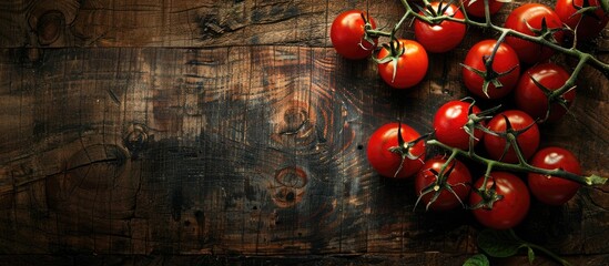 Aufkleber - Wooden table displaying fresh red tomatoes incorporating copy space image