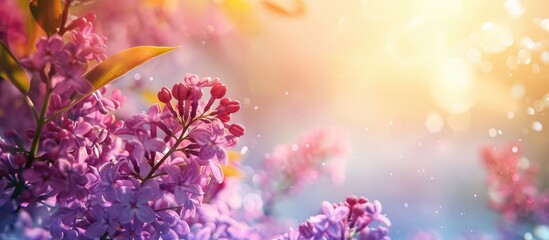 Poster - Mockup of a spring themed greeting card featuring a lilac branch frame set against a vibrant spring background with copy space image included