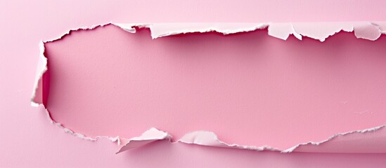 Sticker - Pink paper with torn hole displays white background providing space for text over copy space image