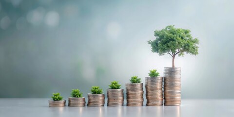 Wall Mural - Conceptual Visual of a Growing Tree with Pension Fund Symbols and Savings, Representing Long-Term Financial Growth
