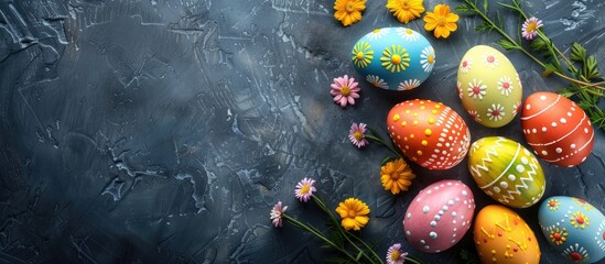 Fototapete - Festive Easter celebration featuring vibrant Paschal eggs with copy space image