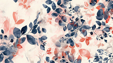 Aufkleber - Floral pattern featuring blue and red leaves, ideal for infusing a natural element into any design