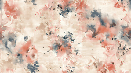 Fototapete - Floral surface design with abstract watercolor wash in peach and navy blue