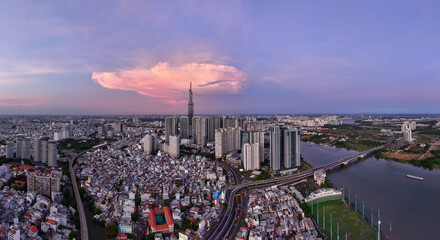 Wall Mural - Sunset on Ho Chi Minh City center, Vietnam. Photo taken on May  2024. 